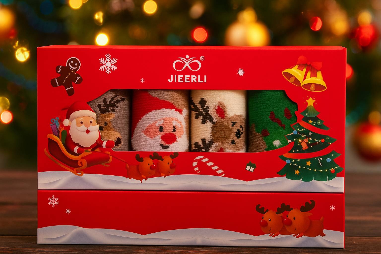 Носки JIEERLI 4 пары серый, белый, красный 35-41