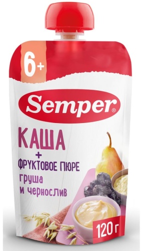 Детское пюре Semper Каша-груша-чернослив 120 г, с 6 месяцев