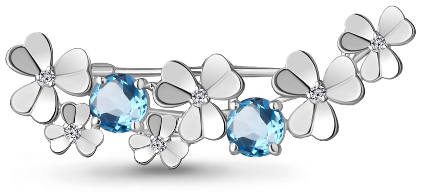 Брошь AQUAMARINE 7739005А вес 1.8 г серебро, топаз, фианит