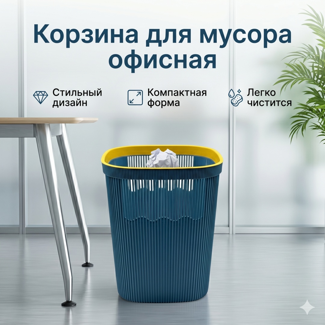 Мусорное ведро без крышки 30436274_6970373571886 Синий-желтый 10 л