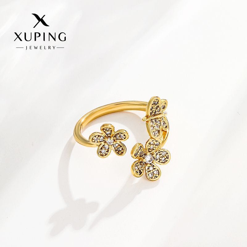 Кольцо Xuping Jewelry 2245677 размер регулируемый медицинский сплав, фианит, золотистый