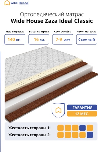 Матрас WIDE HOUSE Zaza Ideal Classic, 90x195x16 см