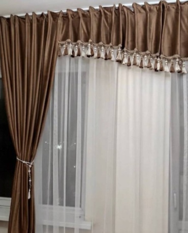 Занавеска 300x180 см 2 шт, сетка, велюр, коричневый