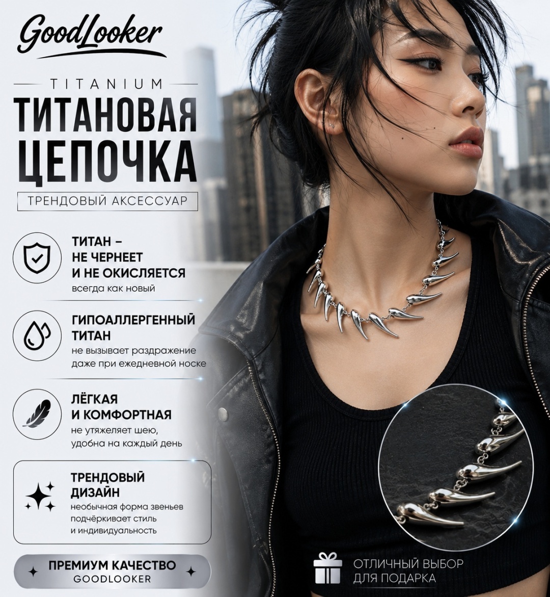 Цепь GOOD LOOKER длина 45 см титан без вставок