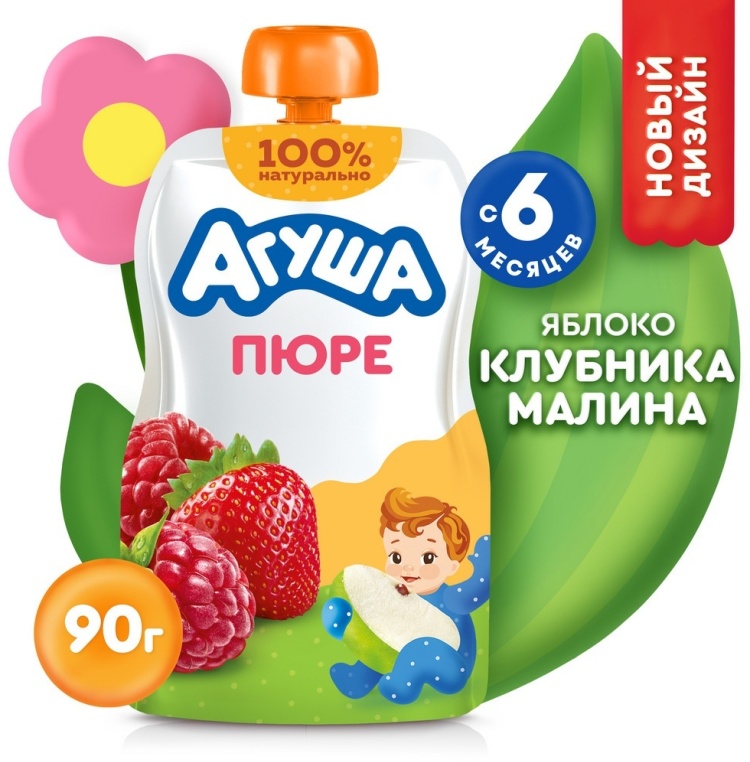 АГУША ПЮРЕ ФРУКТ-ЯГОДНОЕ 90г ЯБЛОКО-КЛУБНИКА-МАЛИНА 6мес+