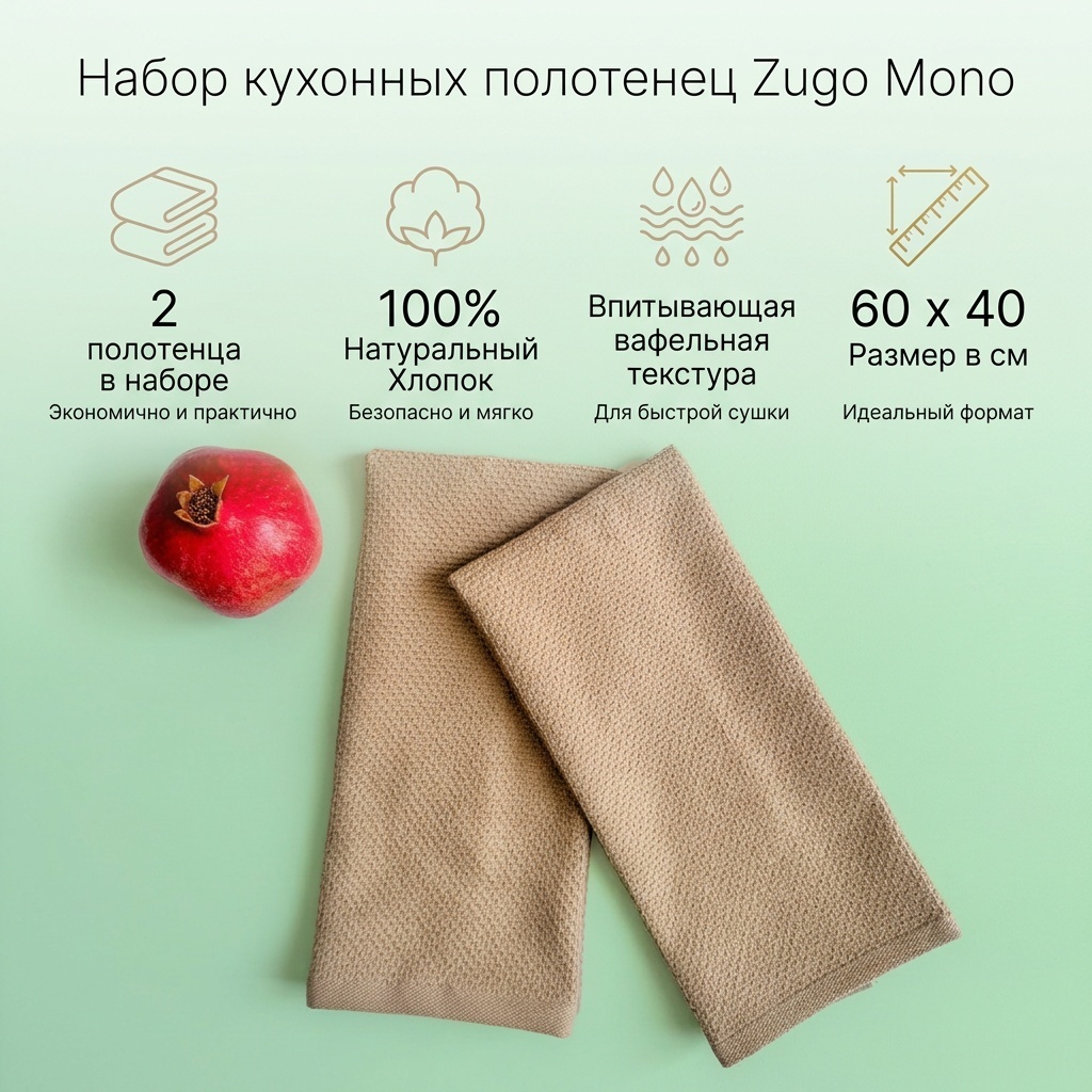 Набор полотенец Zugo 60x40 см, хлопок, 2 шт,