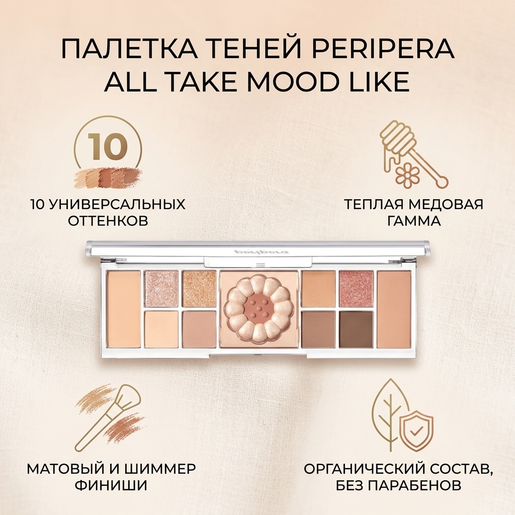 PERIPERA тени прессованные All Take Mood Like Palette Peritage Collection 03 Honey Brown