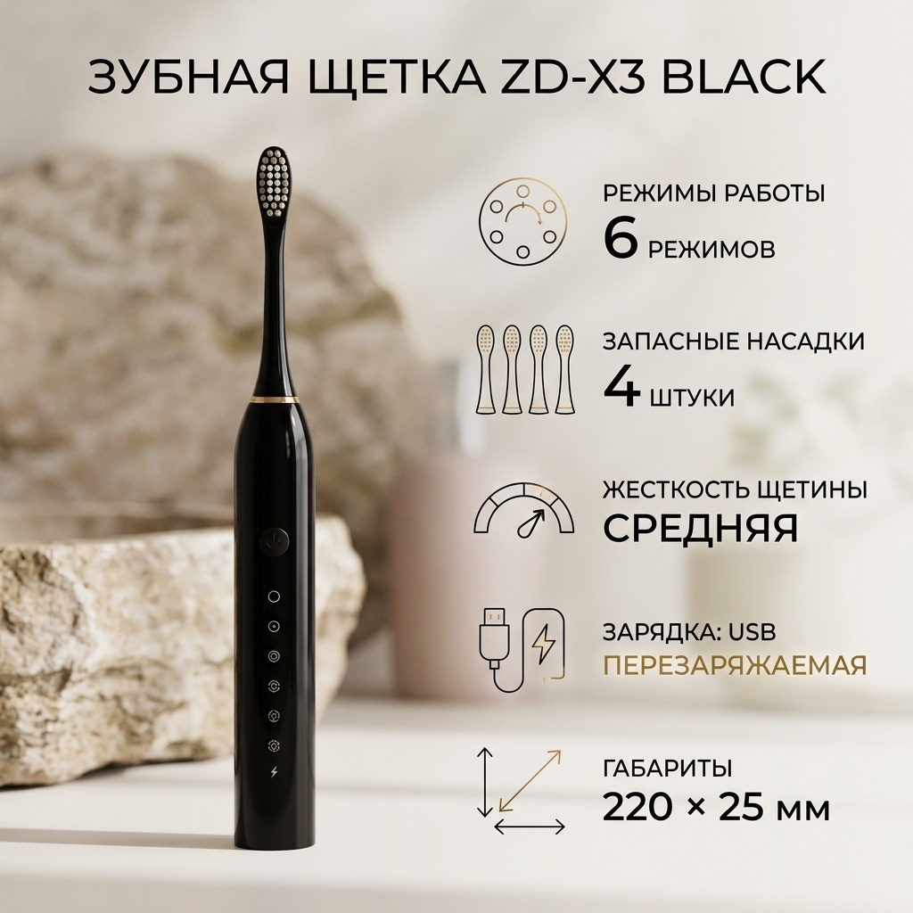 ZD-X3 Black зубная щетка средняя 1 шт