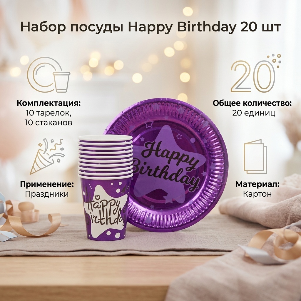 Набор посуды 567212 фиолетовый 20 шт