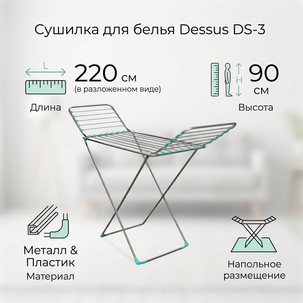 Сушилка напольная 52x220x90 см, кол-во уровней: 1, металл, пластик
