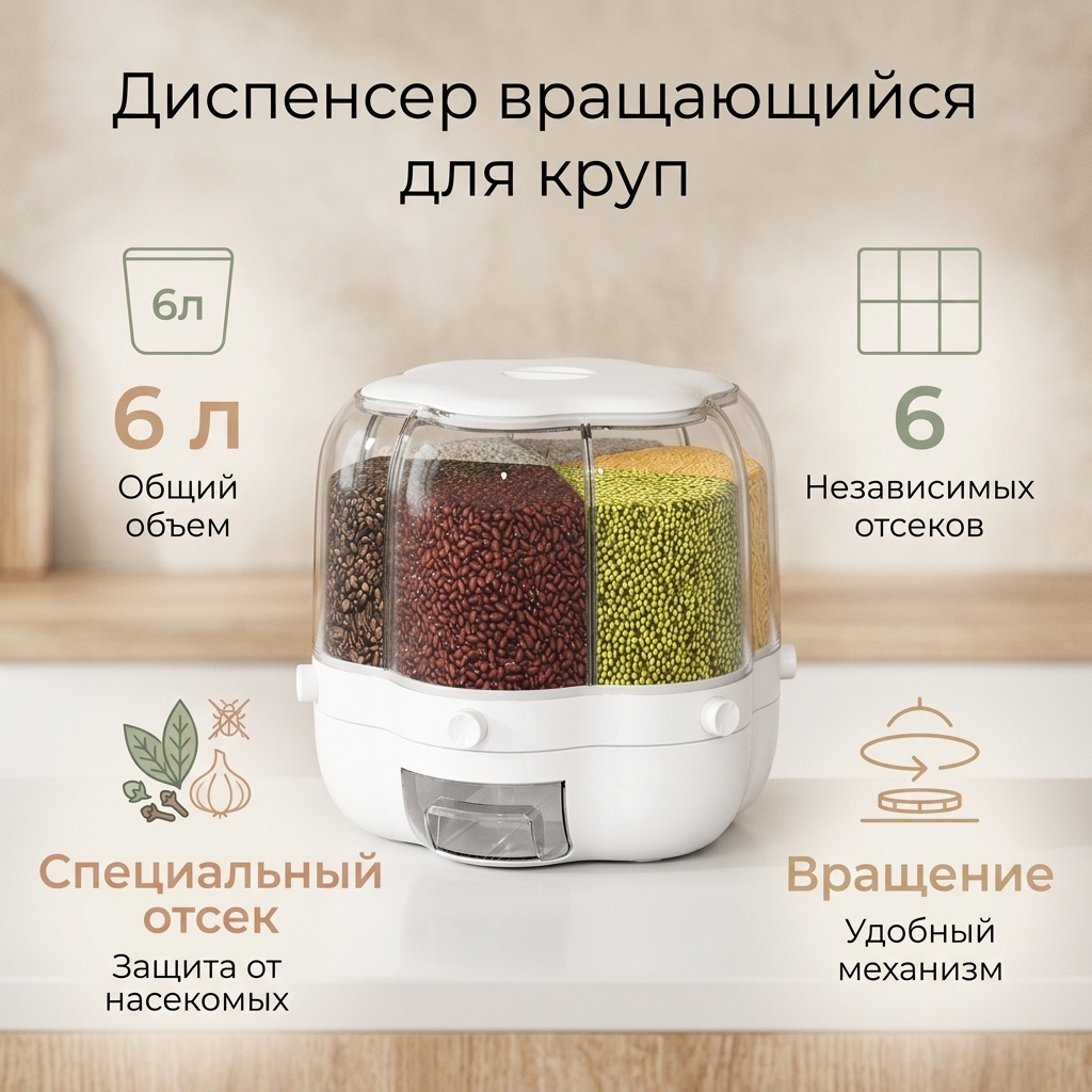 Диспенсер вращающийся для круп 901111QWE, пластик