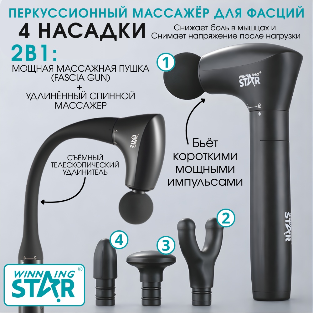 Массажер Winning Star R-ST-6402 ручной перкуссионный, вибрационный, разогревающий