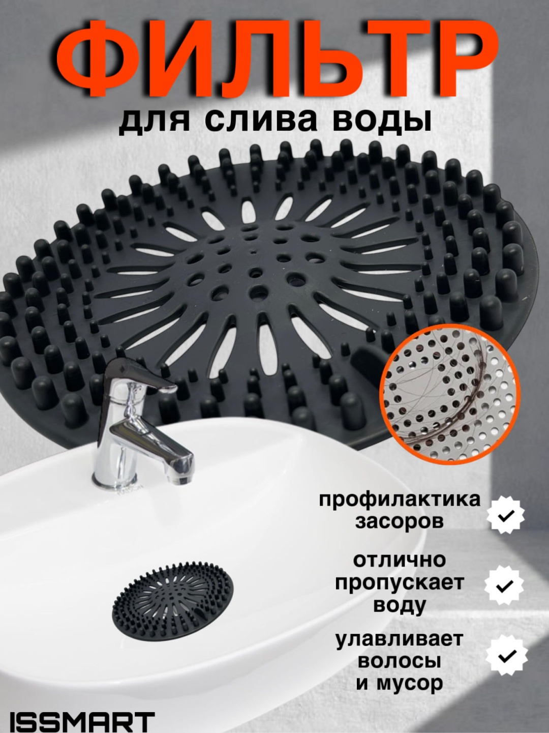 Ситечко для мойки ISSMART Ситечко для слива в раковине 11x11 см