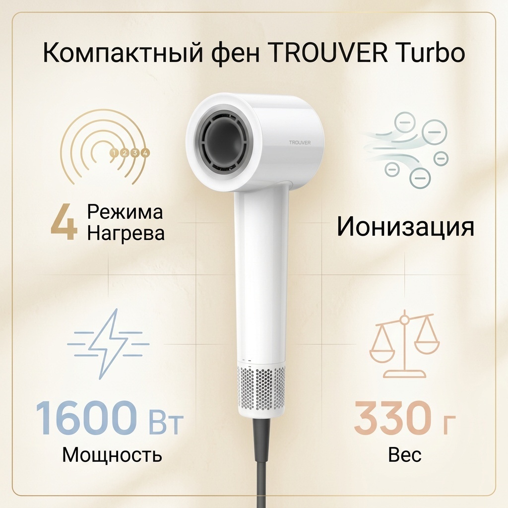 TROUVER Turbo компактный фен белый