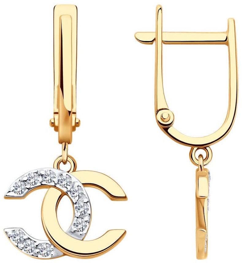 Серьги Diamant 51-121-02988-1 вес 2.39 г золото, фианит