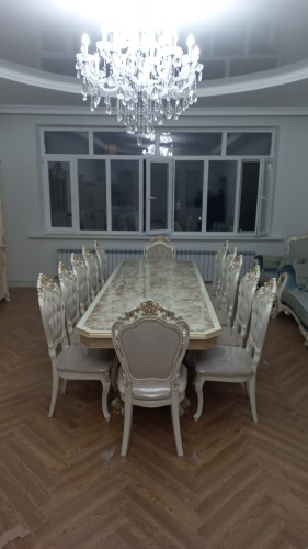 Комплект Голд, стол 400х110 см + 12 стульев, бежевый, кремовый