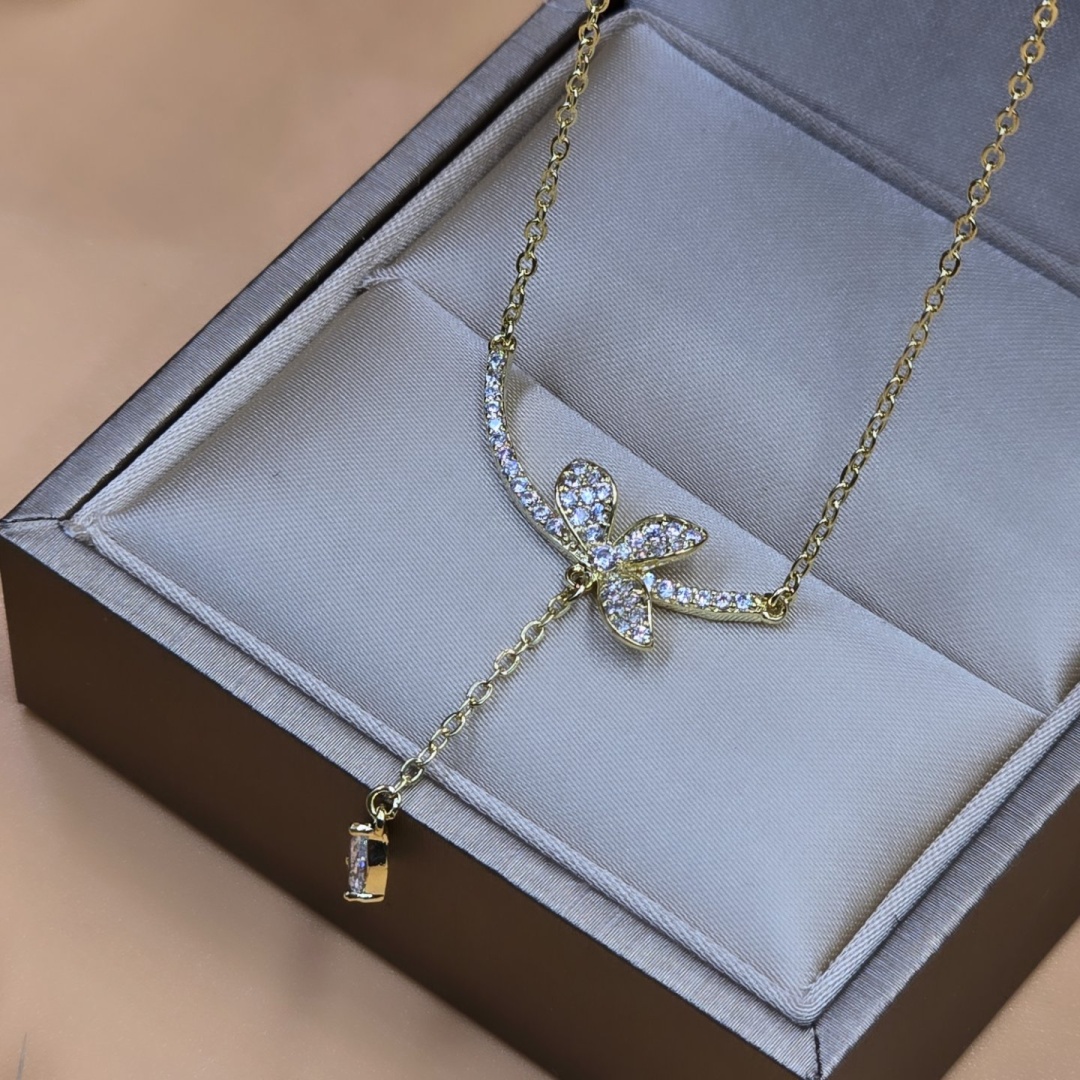 Колье длина 40 см латунь, кристаллы Swarovski