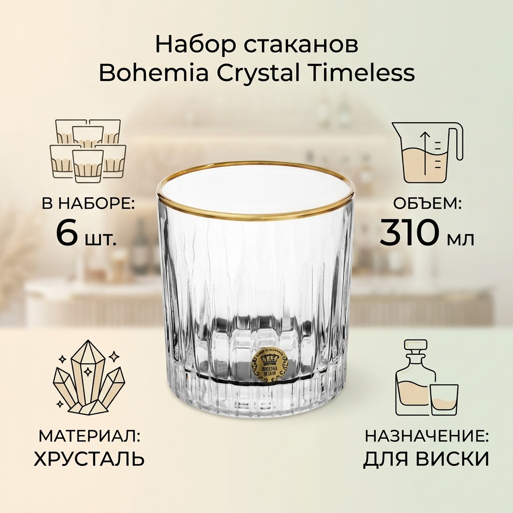 Набор стаканов Bohemia Crystal 310 мл, стекло, хрусталь, 6 шт