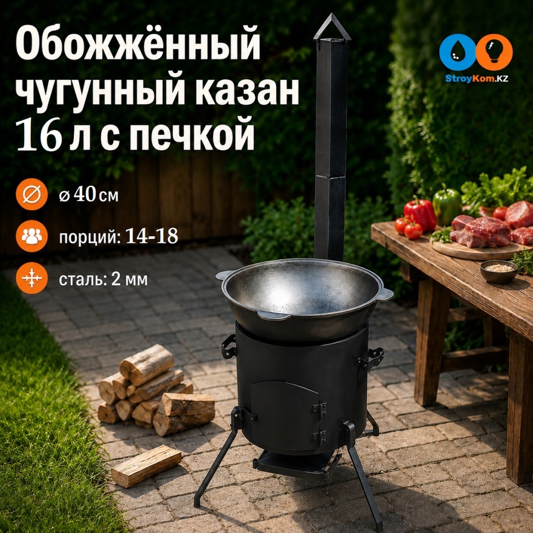 Комплект казан с печкой StroyKom.kz 16 л, чугун