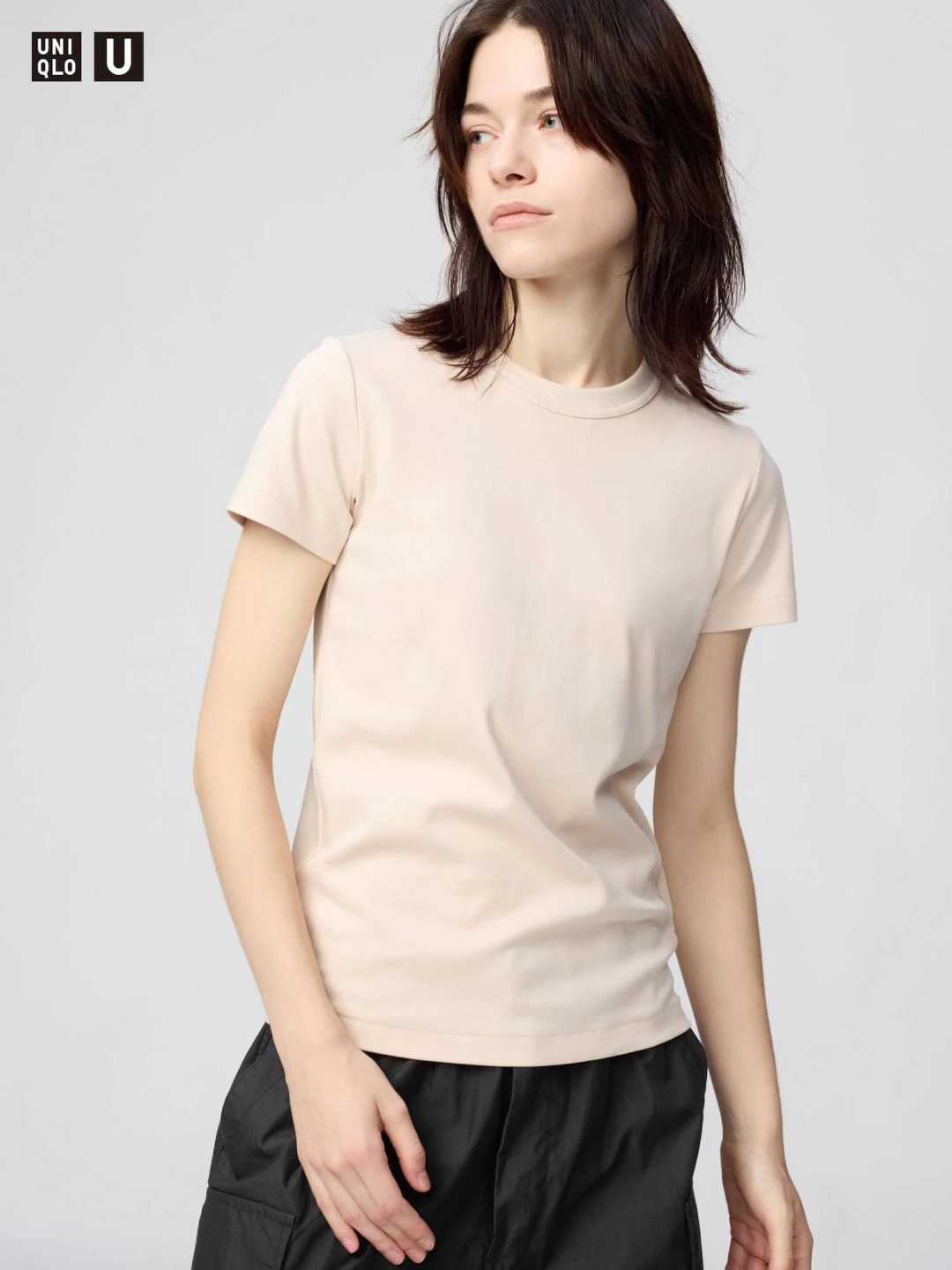Футболка Uniqlo однотонный светло-розовый, пудра