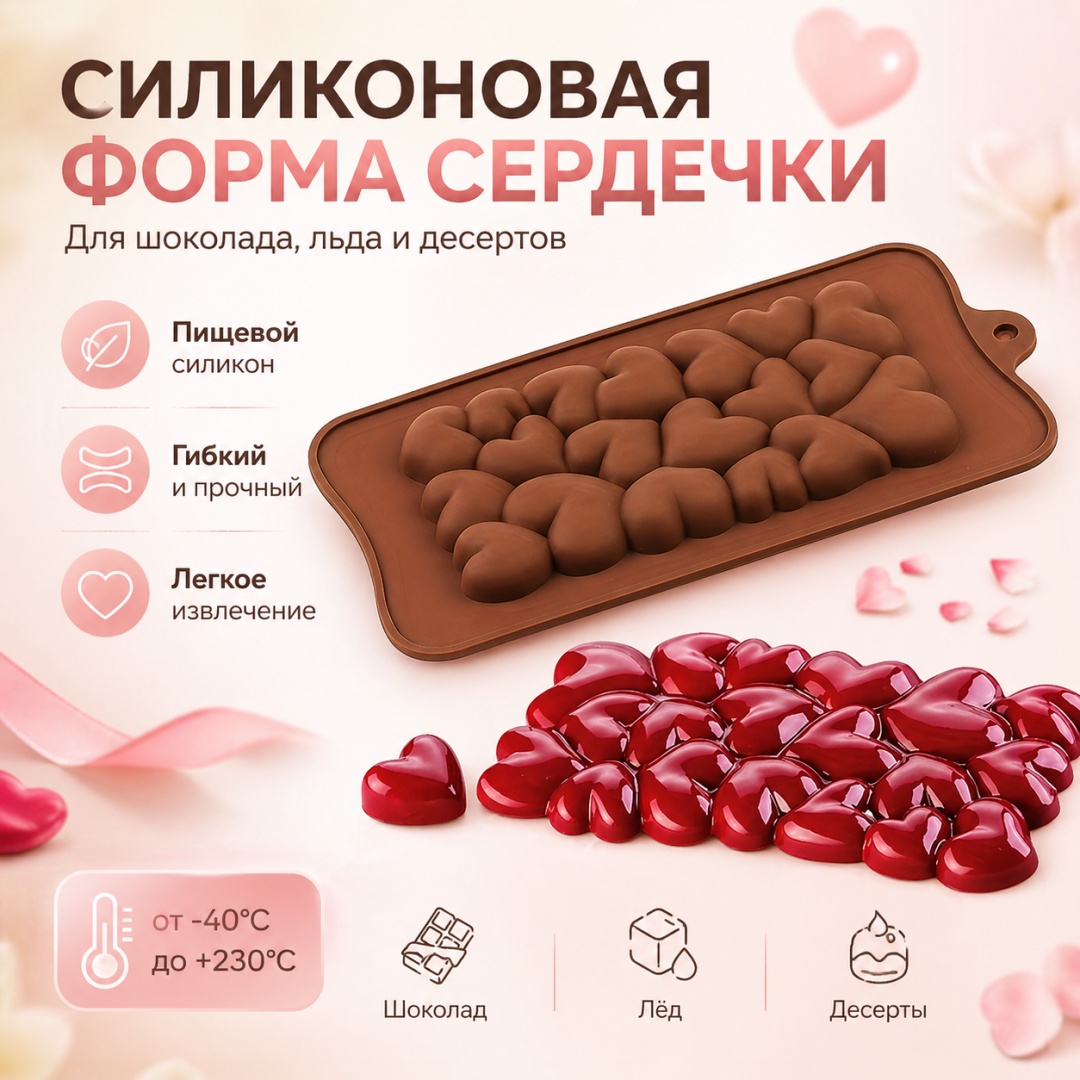 BayStore для шоколада Плитка сердечки, силикон