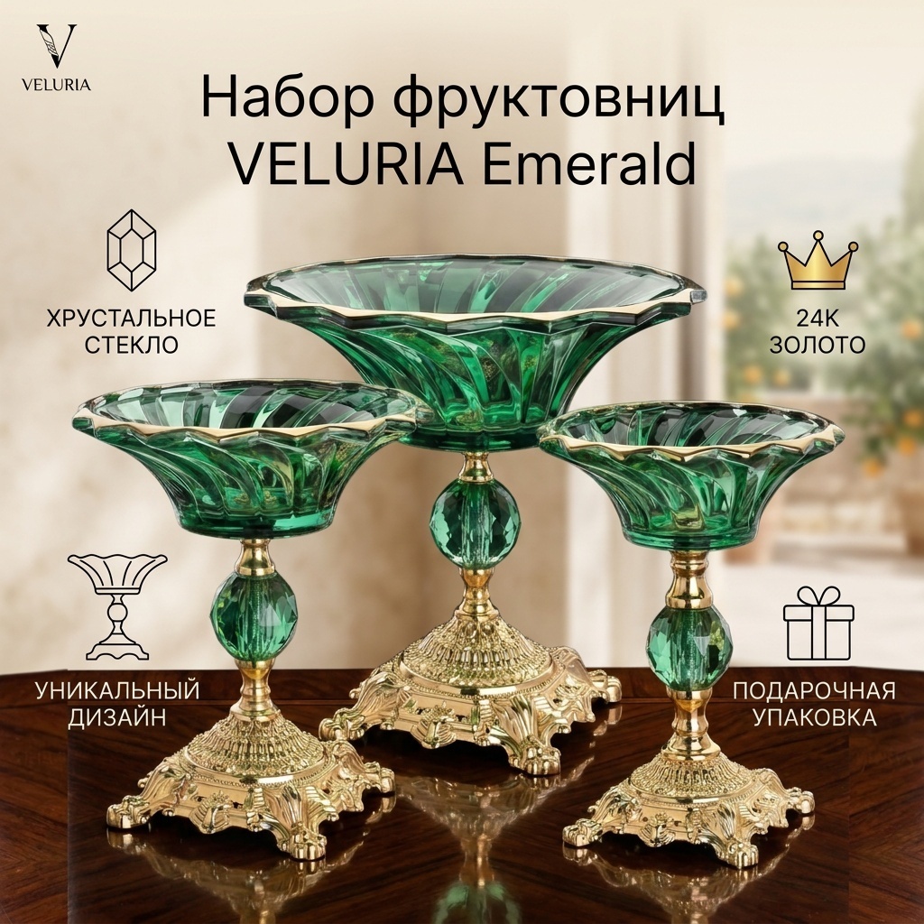 VELURIA фруктовница Emerald VR-DXW001-3 круглая 3 шт