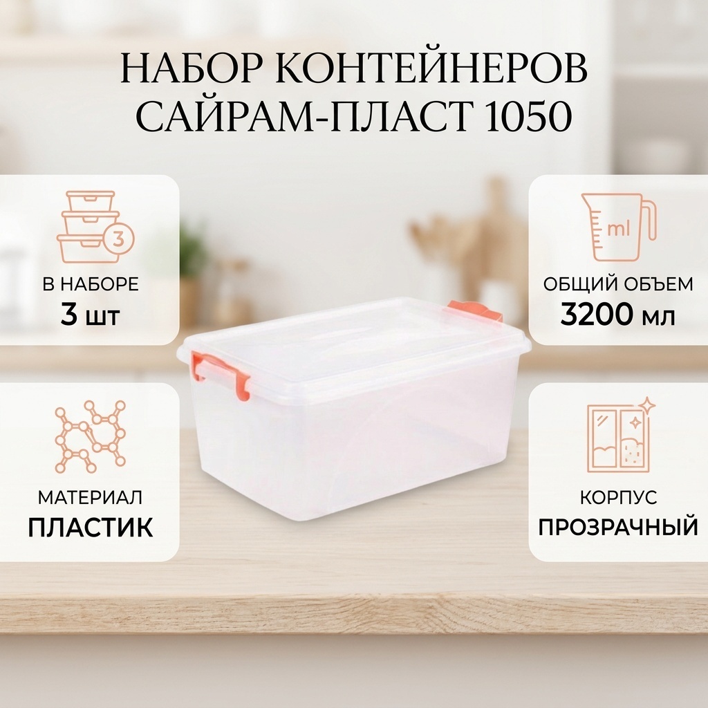 Сайрам-пласт набор контейнеров 1050 3 шт, пластик