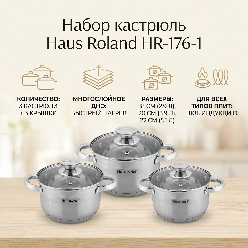 Набор кастрюль Haus Roland HR-176-1 6 в 1