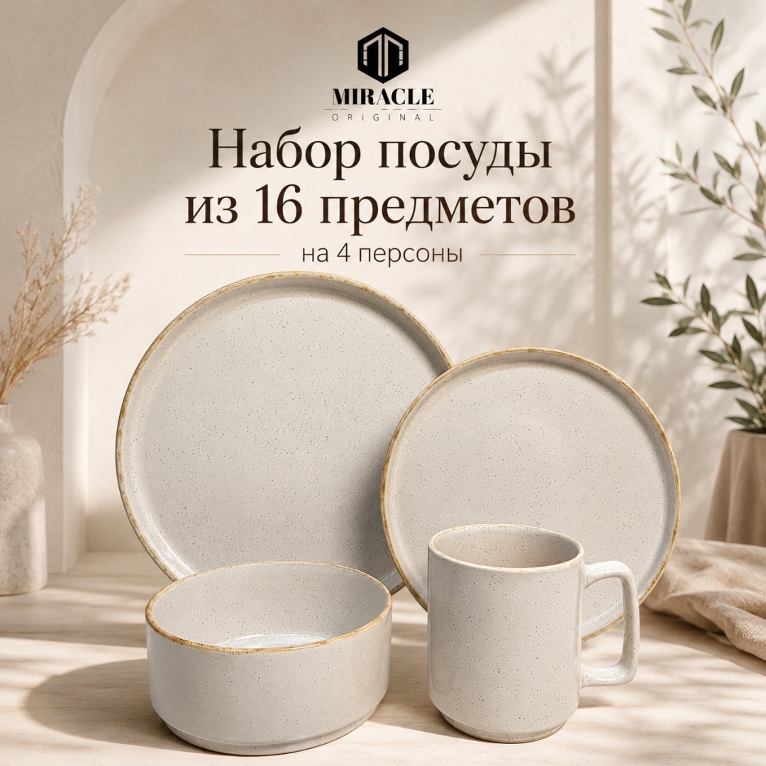 Сервиз на 4 персоны MIRACLE Aura, предметов: 16, чайно-столовый, керамика