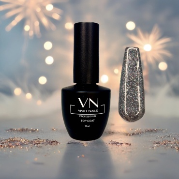 Vivid nails верхнее покрытие Top glitter №02 серебро глянцевое 15 мл