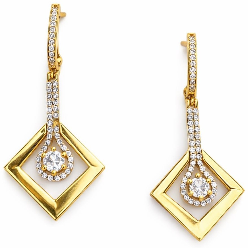Серьги ALMAZ 0993553 вес 6.6 г золото, фианит