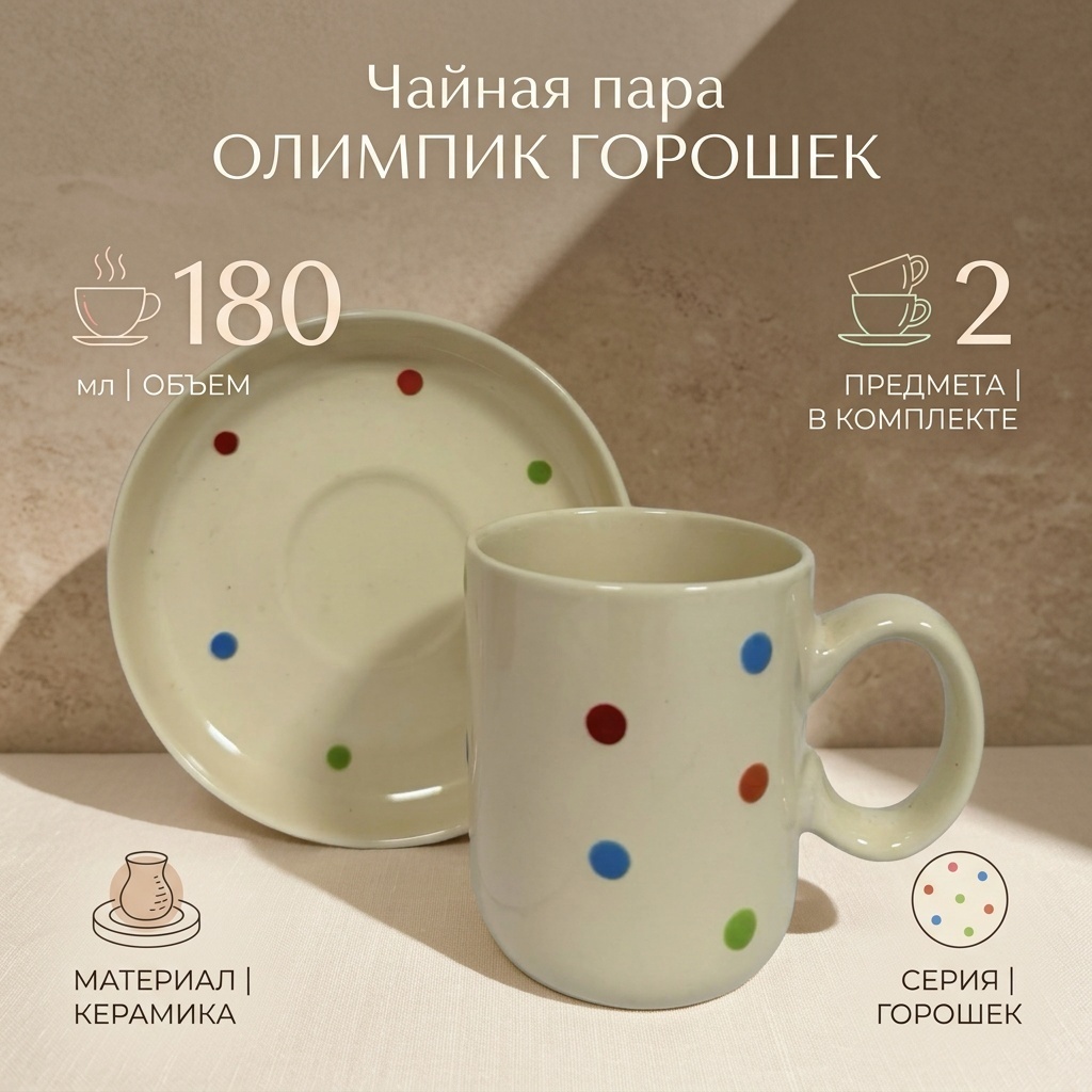 Чайная пара ОЛИМПИК , 180 мл, керамика, 1 шт.