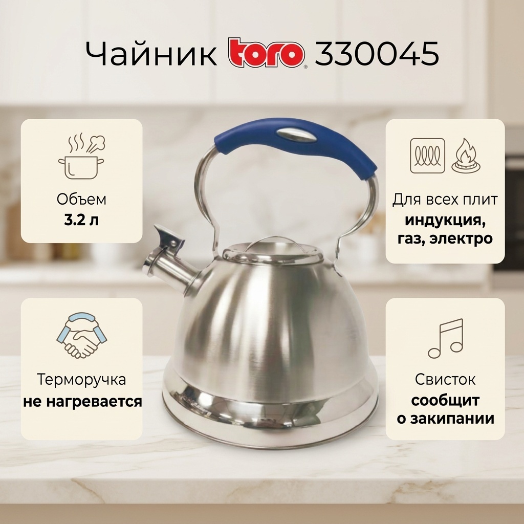 Toro чайник 330045 3.2 л, нержавеющая сталь