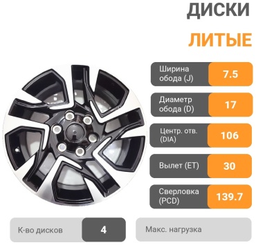 Toyota 519744 7.5x17/6x139.7 D106.1 ET30 4 диска черный, серебристый