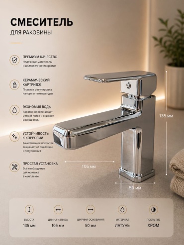 Смеситель VODA.SU VODA/K/382, нержавеющая сталь, цвет хром