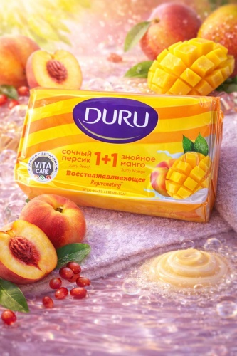 Кусковое мыло туалетное DURU Сочный персик, Знойное манго 1 шт