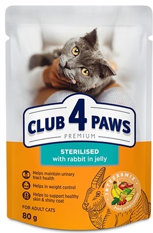 CLUB 4 PAWS Sterilised кусочки в желе кролик 80 г 24 шт