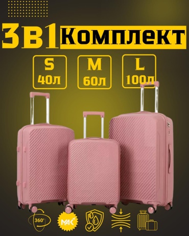 Комплект чемоданов Marksman MAK-GL066 поликарбонат 200 л розовый