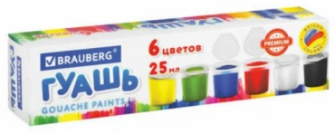 Гуашь 6цв 25мл блок-тара BRAUBERG 191699