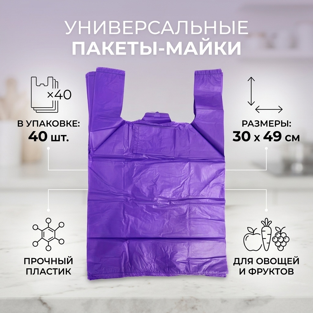 Пакет маечка с ручкой 40шт для фруктов и овощей, для хранения продуктов, универсальное