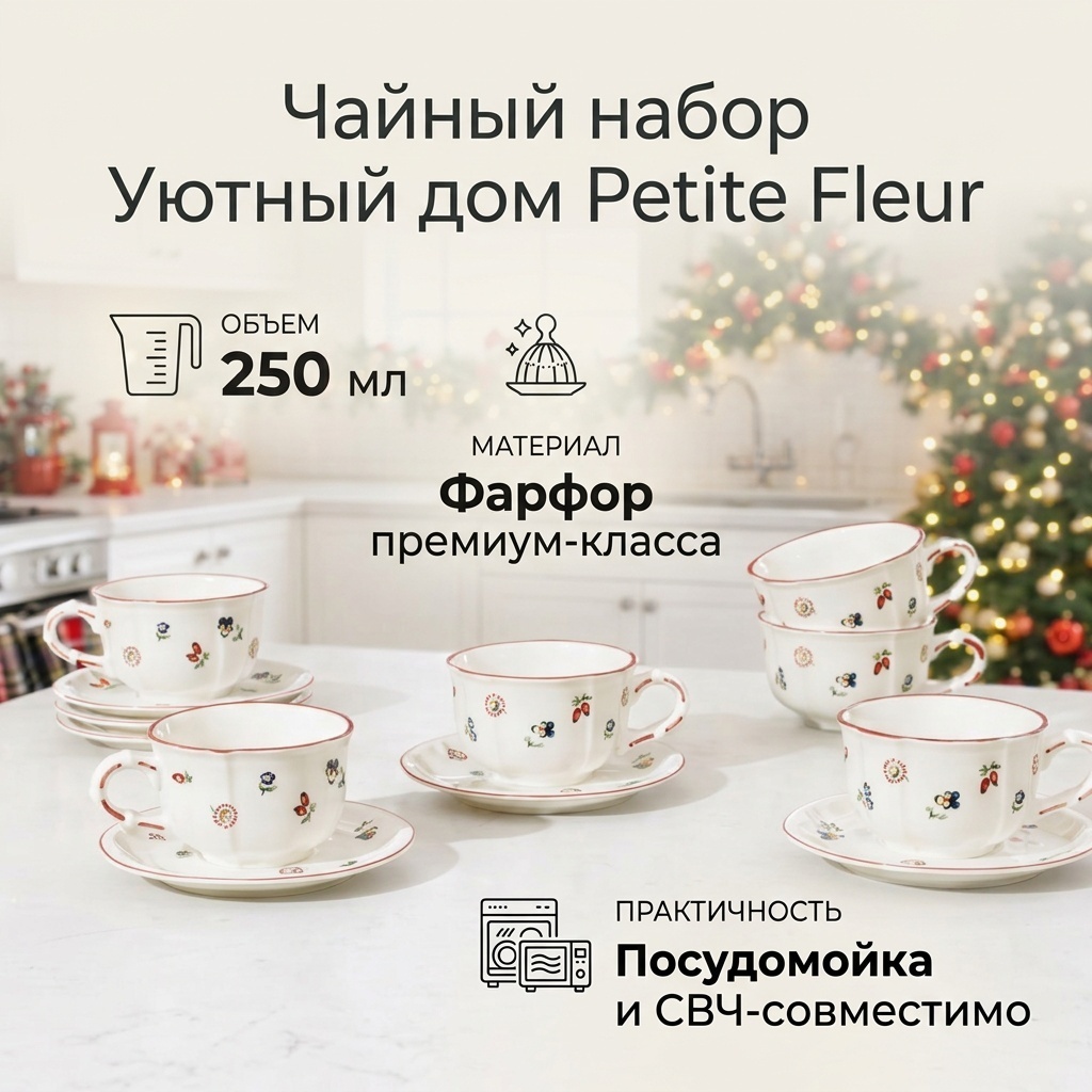 Чайная пара Уютный дом , 250 мл, фарфор, 6 шт.