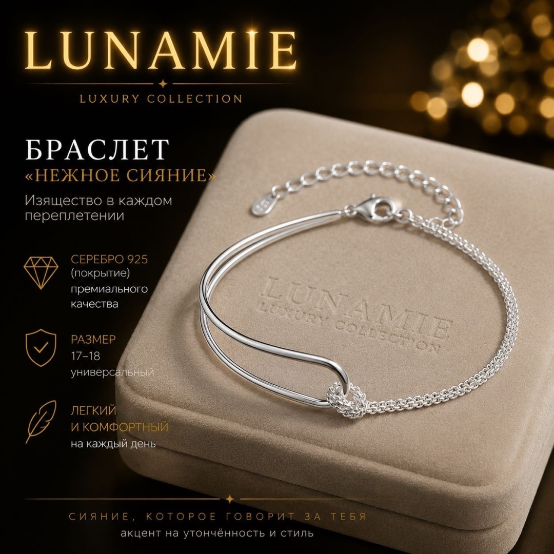LUNAMIE Серебряный браслет длина 25 см, вес 3.78 г сплав покрытый серебром 925, плетение двойное панцирное