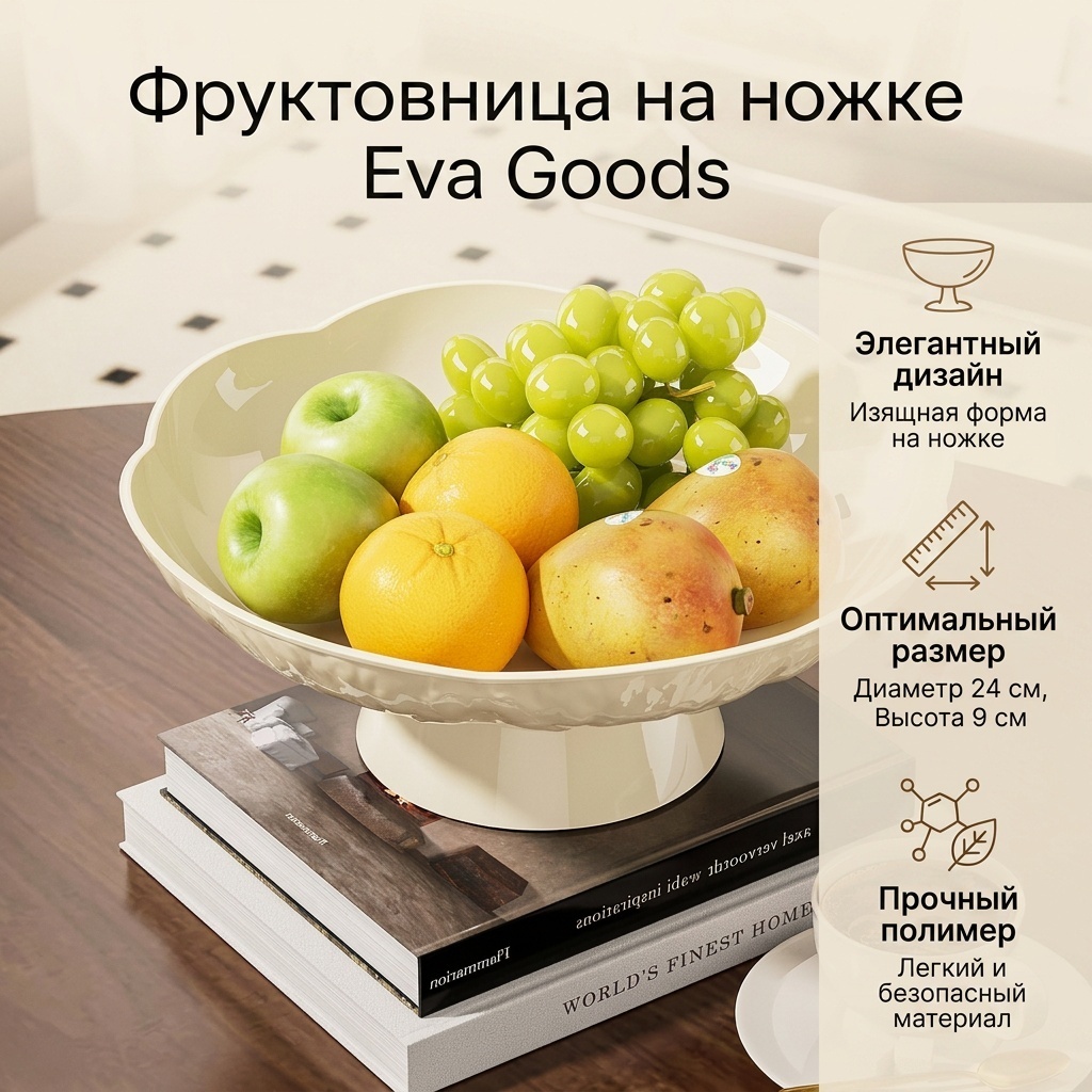 Eva Goods фруктовница на ножке — элегантный европейский стиль, круглая 1 шт