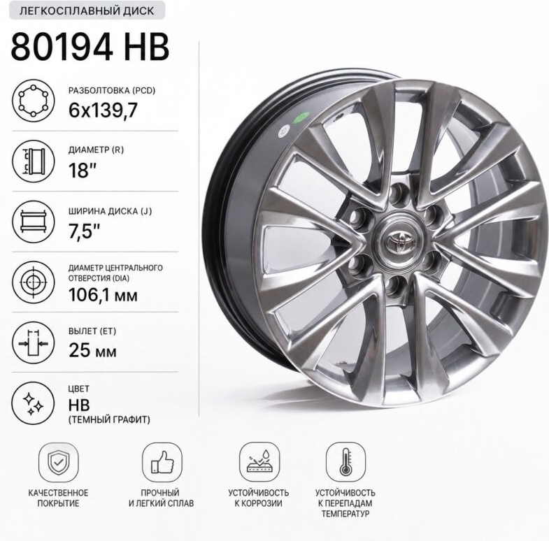 Fonyee 80194 7.5x18/6x139.7 D106.1 ET25 4 диска графит