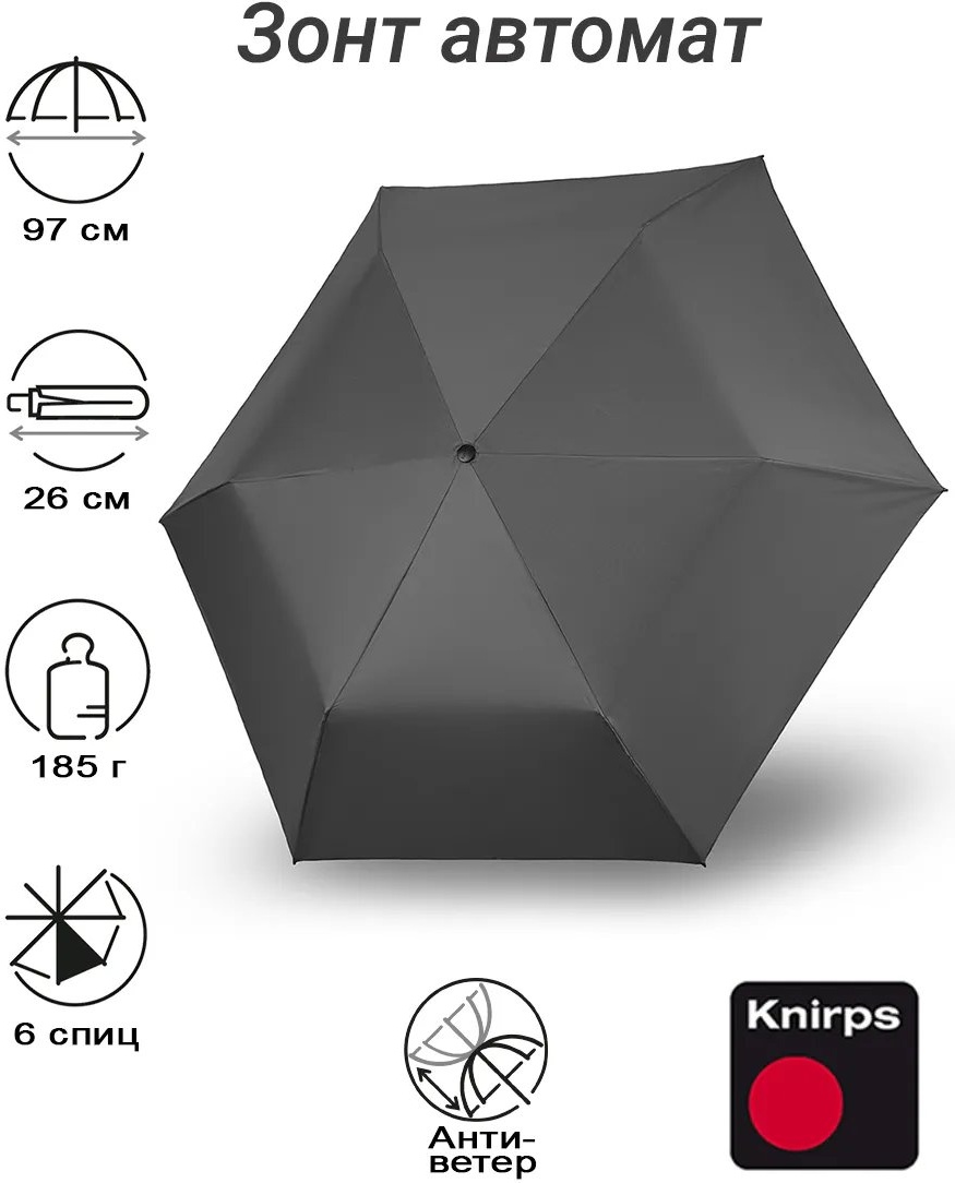 Складной зонт KNIRPS полуавтомат темно-серый
