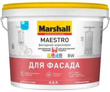 Marshall водно-дисперсионная MAESTRO фасадная акриловая BW 4.5 л, белый цвет