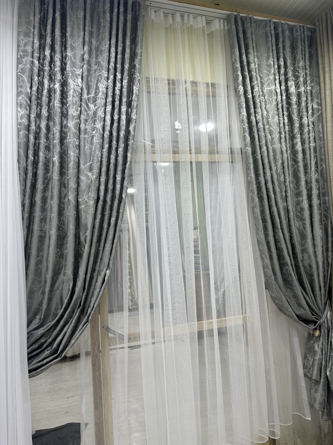 Комплект 400x260 см 3 шт, сетка, жаккард, серый