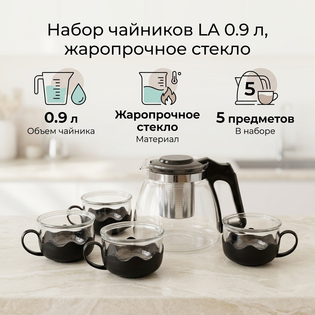 Набор чайников LA 0.9 л, жаропрочное стекло