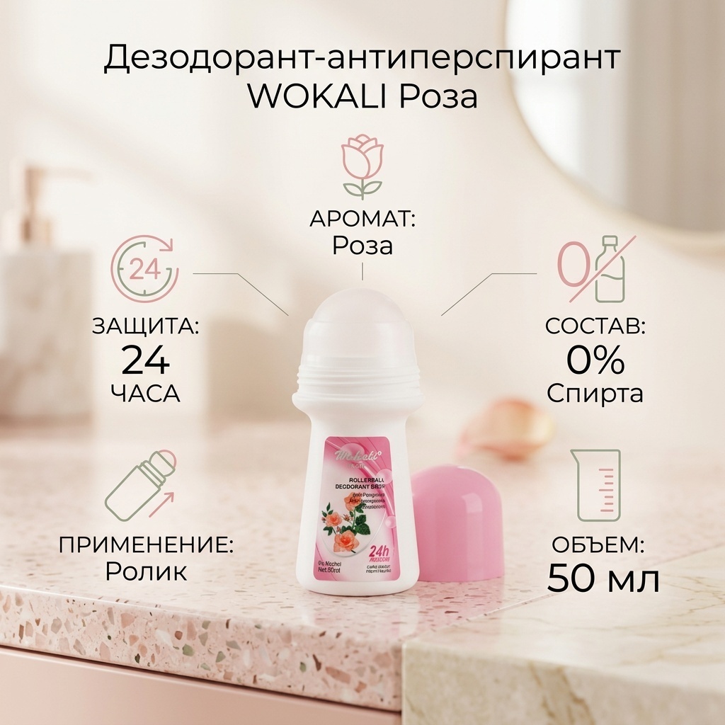 WOKALI Роза дезодорант-антиперспирант для женщин 50 мл