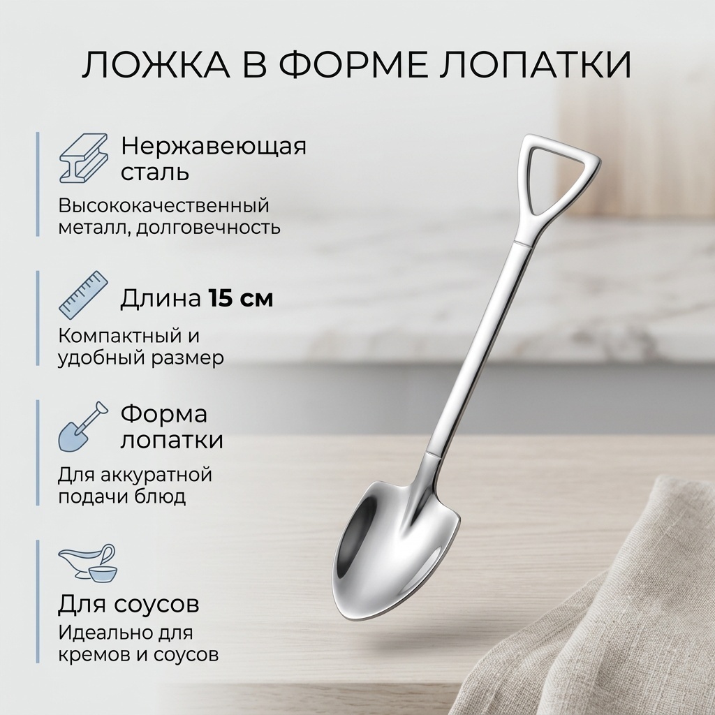 Ложка 1 шт, серебристый Ложка в форме лопатки